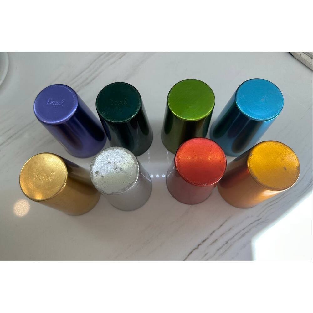 Vintage Set of 8 Anodized Aluminum Tumblers Multicolor MCM Bascal & Unmarked - Picture 4 of 13